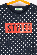 Girl's crew neck casual fit full sleeve styled polka jumper in Navy blue.