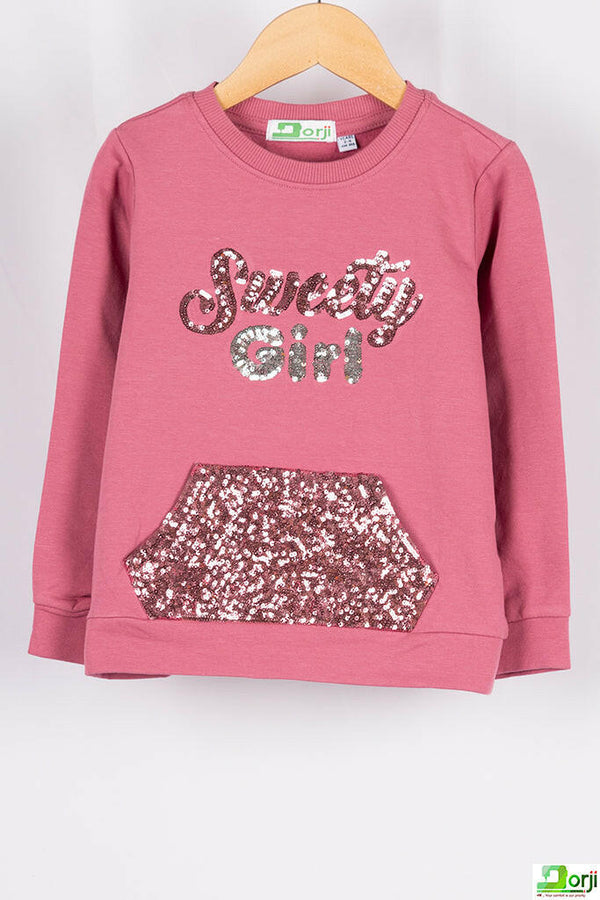 Girl's full sleeve crew neck glittery sweety girl jumper.
