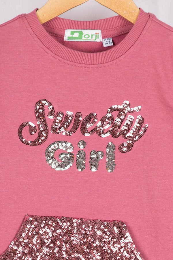 Girl's full sleeve crew neck glittery sweety girl jumper.