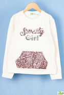 Girl's full sleeve crew neck glittery sweety girl jumper.