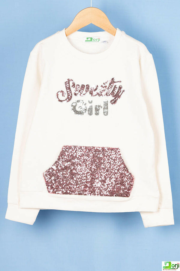 Girl's full sleeve crew neck glittery sweety girl jumper.