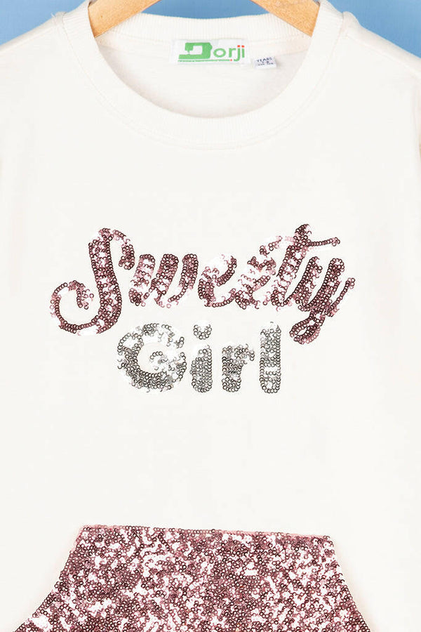 Girl's full sleeve crew neck glittery sweety girl jumper.