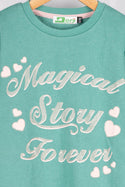 Girl's full sleeve crew neck magical story jumper in Pastel dusty Blue.