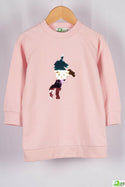 Girl's full sleeve crew neck glittery unicorn jumper in Pink.