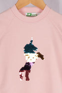 Girl's full sleeve crew neck glittery unicorn jumper in Pink.