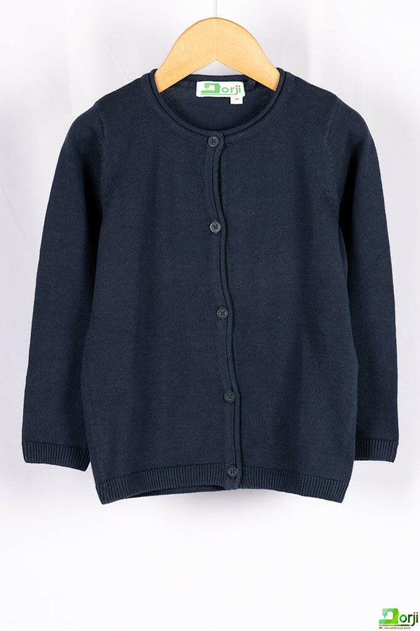 Girl's full sleeve casual fit cardigan with buttons in Navy Blue.