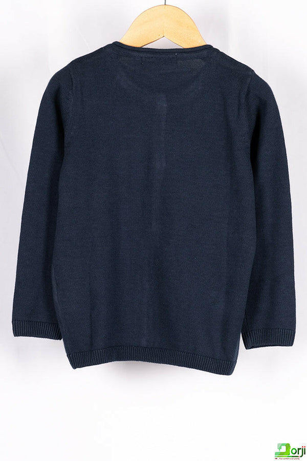 Girl's full sleeve casual fit cardigan with buttons in Navy Blue.