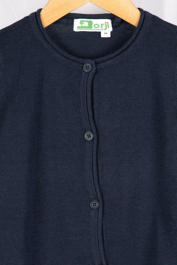 Girl's full sleeve casual fit cardigan with buttons in Navy Blue.