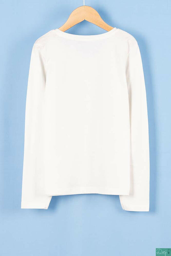 Girl's full sleeve casual fit T- Shirt in Off White.