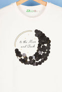 Girl's crew neck full sleeve jumper in White with a cute moon design on chest.