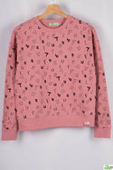 Girl's crew neck casual fit full sleeve jumper in peachy pink colour.
