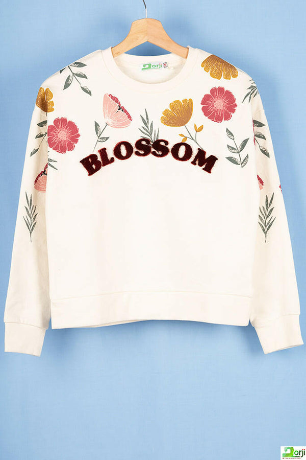 Girl's crew neck full sleeve jumper in Off white colour.