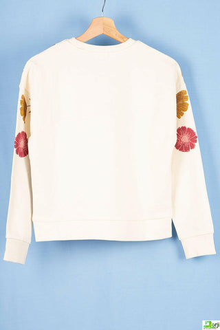 Girl's crew neck full sleeve jumper in Off white colour.