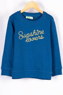Girl's crew neck casual fit full sleeve jumper in blue colour.