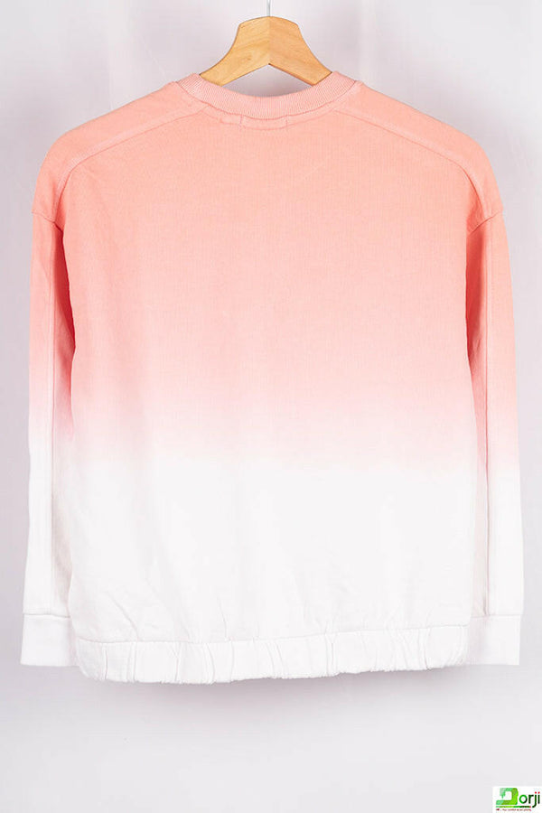 Girl's crew neck casual fit 3/4 sleeve jumper in Peachy Pink -White shade.