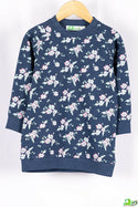 Girl's crew neck casual fit 3/4 sleeve pinkish floral jumper in Navy Blue.