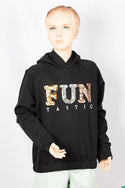 Girl's full sleeve casual fit hoodie with a glittery sequence Design on chest.