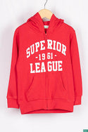 Girl's full sleeve casual fit hoodie on Red with pockets.