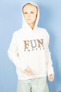 Girl's full sleeve casual fit hoodie with a glittery sequence Design on chest.