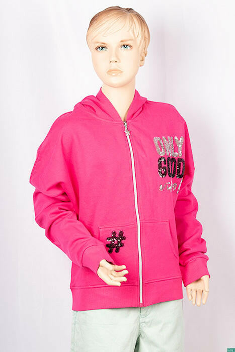 Girl's full sleeve casual fit hoodie with a glittery sequence Design on chest.