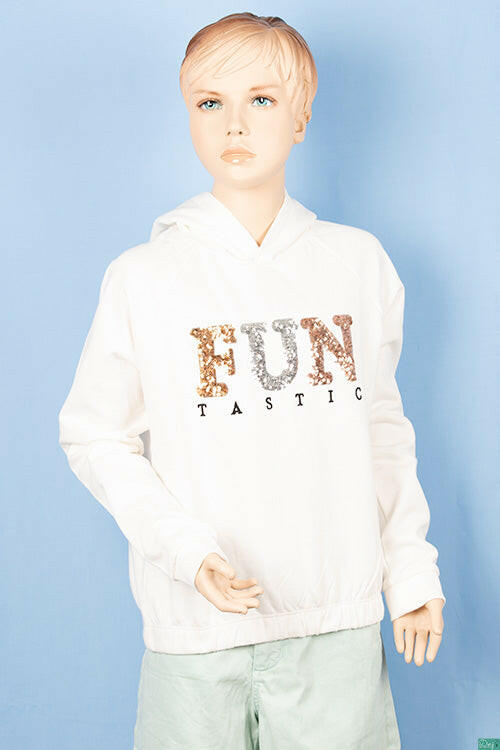 Girl's full sleeve casual fit hoodie with a glittery sequence Design on chest.