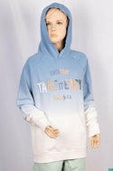 Girl's full sleeve casual fit hoodie on Sky Blue & White Shade with front pockets