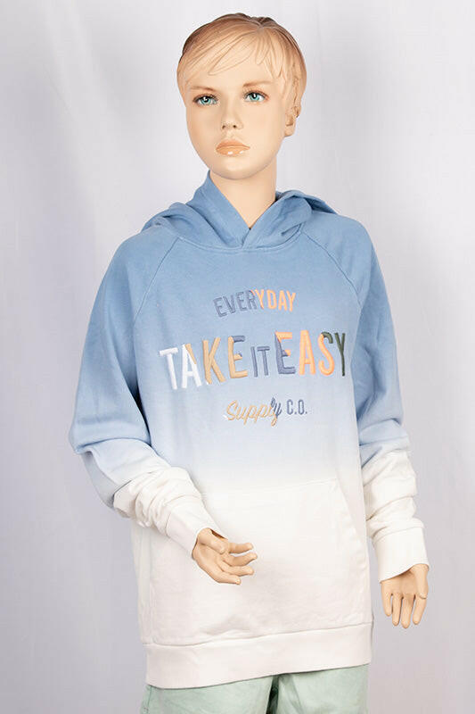 Girl's full sleeve casual fit hoodie on Sky Blue & White Shade with front pockets