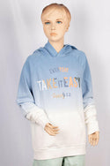 Girl's full sleeve casual fit hoodie on Sky Blue & White Shade with front pockets