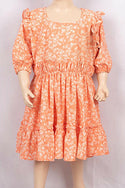 Girls short sleeve with frill linen dresses in various floral prints.