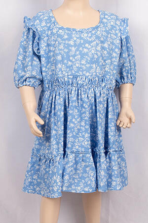 Girls short sleeve with frill linen dresses in various floral prints.