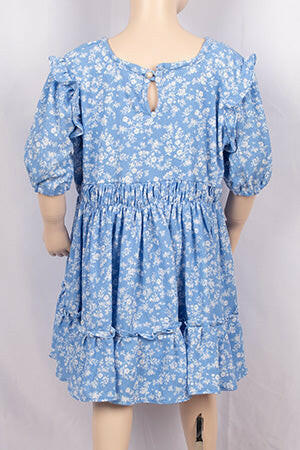 Girls short sleeve with frill linen dresses in various floral prints.