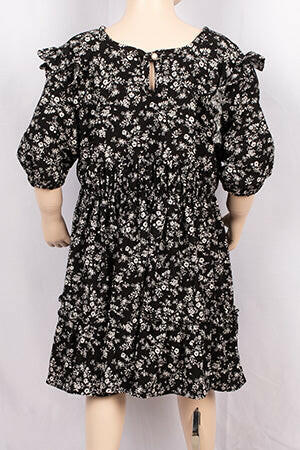 Girls short sleeve with frill linen dresses in various floral prints.