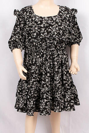 Girls short sleeve linen dresses with chest frills designed in various floral prints.