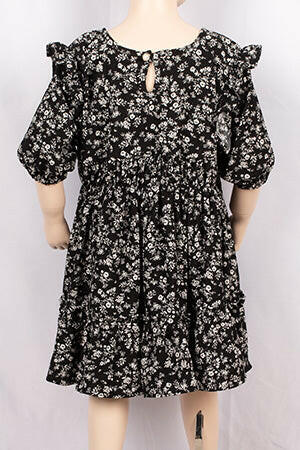 Girls short sleeve linen dresses with chest frills designed in various floral prints.