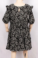 Girls short sleeve linen dresses with chest frills designed in various floral prints.