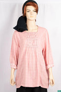Ladies pleated square neck design full sleeve loose fit tops in Pastel Pink.