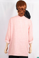 Ladies pleated square neck design full sleeve loose fit tops in Pastel Pink.