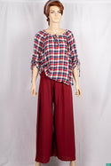 Ladies pintuck tie neck design 3/4 sleeve casual fit baggy tops in Various check colours.