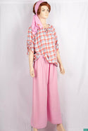 Ladies pintuck tie neck design 3/4 sleeve casual fit baggy tops in Various check colours.