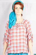 Ladies pintuck tie neck design 3/4 sleeve casual fit baggy tops in Various check colours.