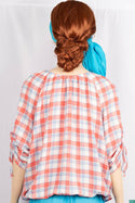 Ladies pintuck tie neck design 3/4 sleeve casual fit baggy tops in Various check colours.