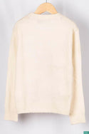 Boys full sleeve crew neck knit sweater in Off white with red cap reindeer.