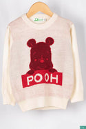 Girl’s full sleeve crew neck knit sweater in Off white with red Pooh.