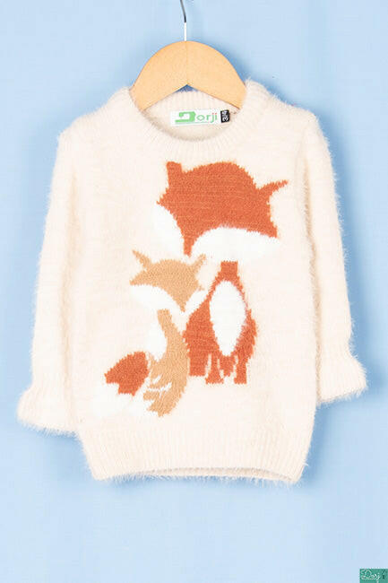 Kids full sleeve round neck regular fit woolly soft knit sweater.