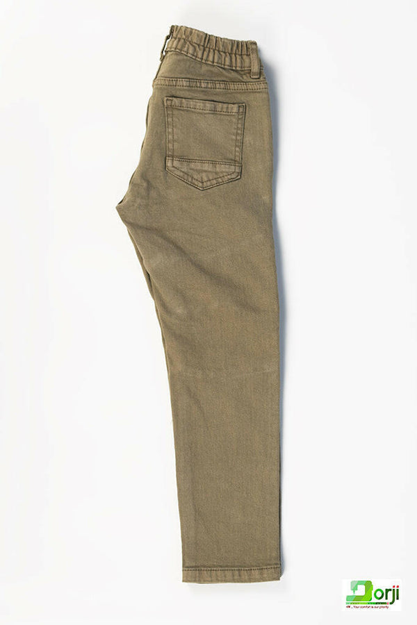 Girl's Regular fit Ripped faded Jeans in Denim Olive.