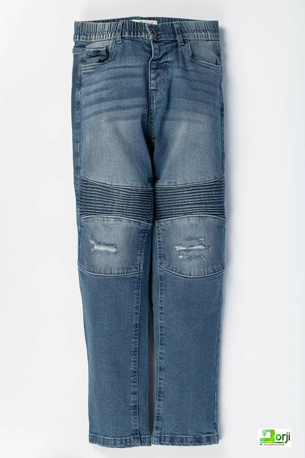 Girl's Regular Fit Ripped Jeans in Denim Blue