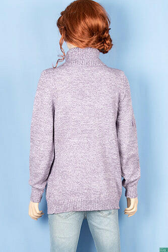 Ladies full sleeve high neck loose fit sweater.