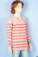 Ladies full sleeve V placket neck casual fit striped sweaters.