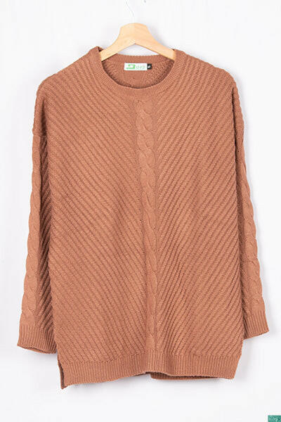Ladies full sleeve casual fit baggy design round neck knitwear.