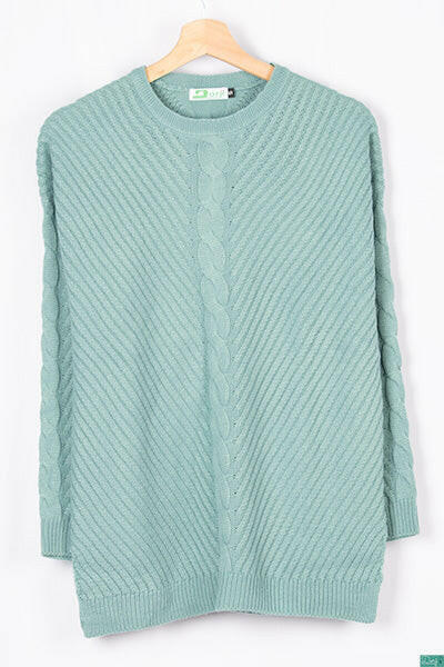 Ladies full sleeve casual fit baggy design round neck knitwear.
